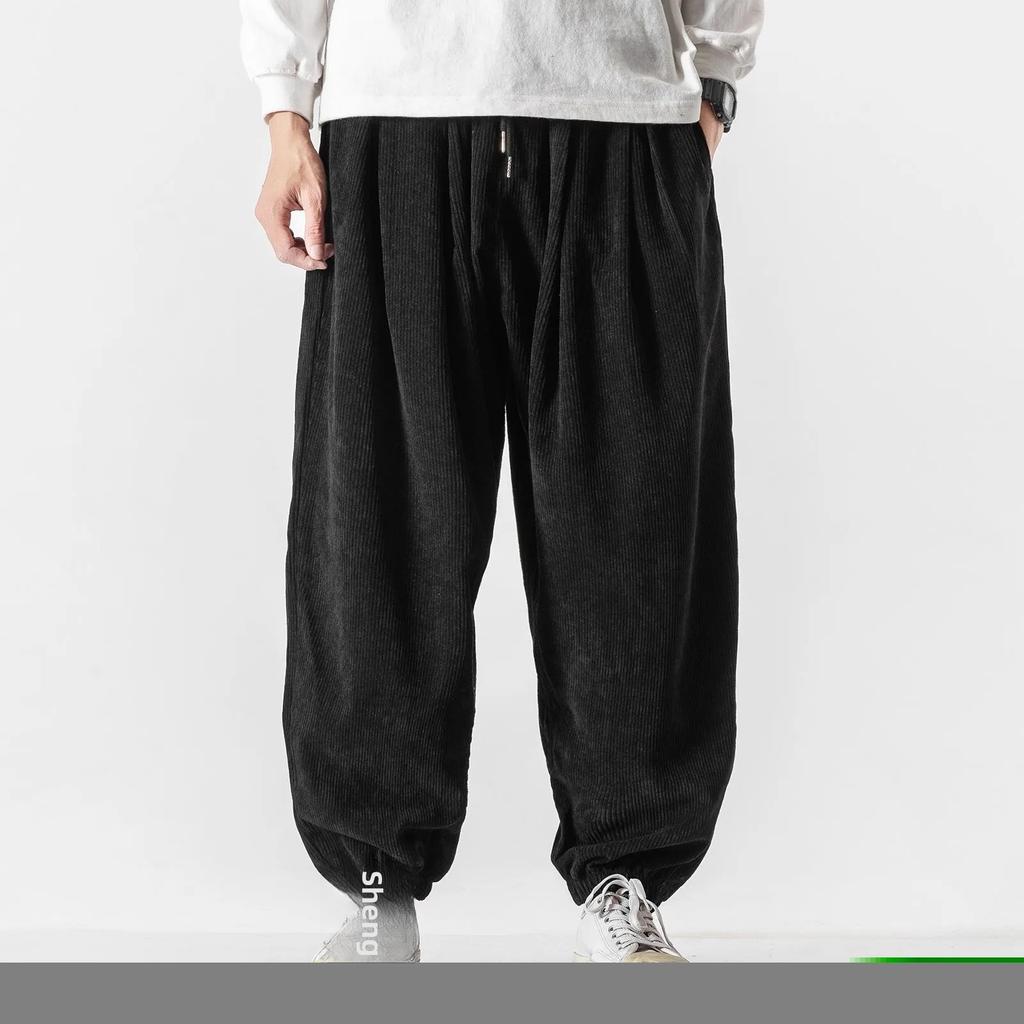 Японские Модные Укороченные Брюки Свободного Кроя Широкие Брюки-Шаровары Повседневные Длинные Брюки Для Полных Людей