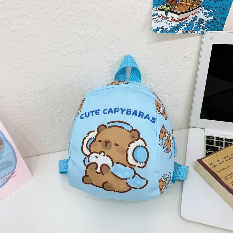 Capybara Drinking Milk Tea Burger Toast Cake Cartoon Pattern Kid Backpack For Preschool Boys And Girls