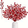 5/10 Pack of Red Snow Frosted Artificial Berry Stems for Christmas Tree Decoration and Holiday Arrangements
