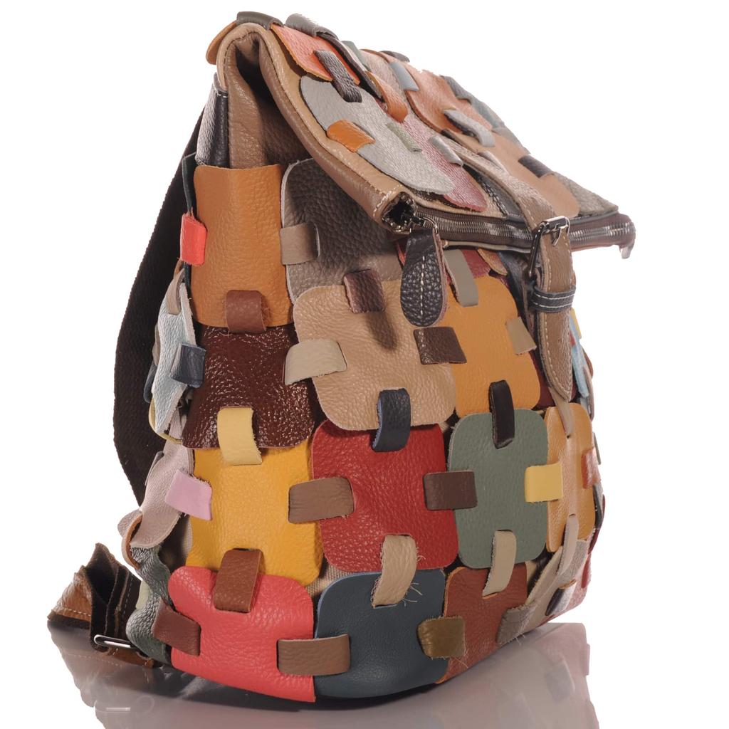 Women's Leather Backpack In Patchwork Design