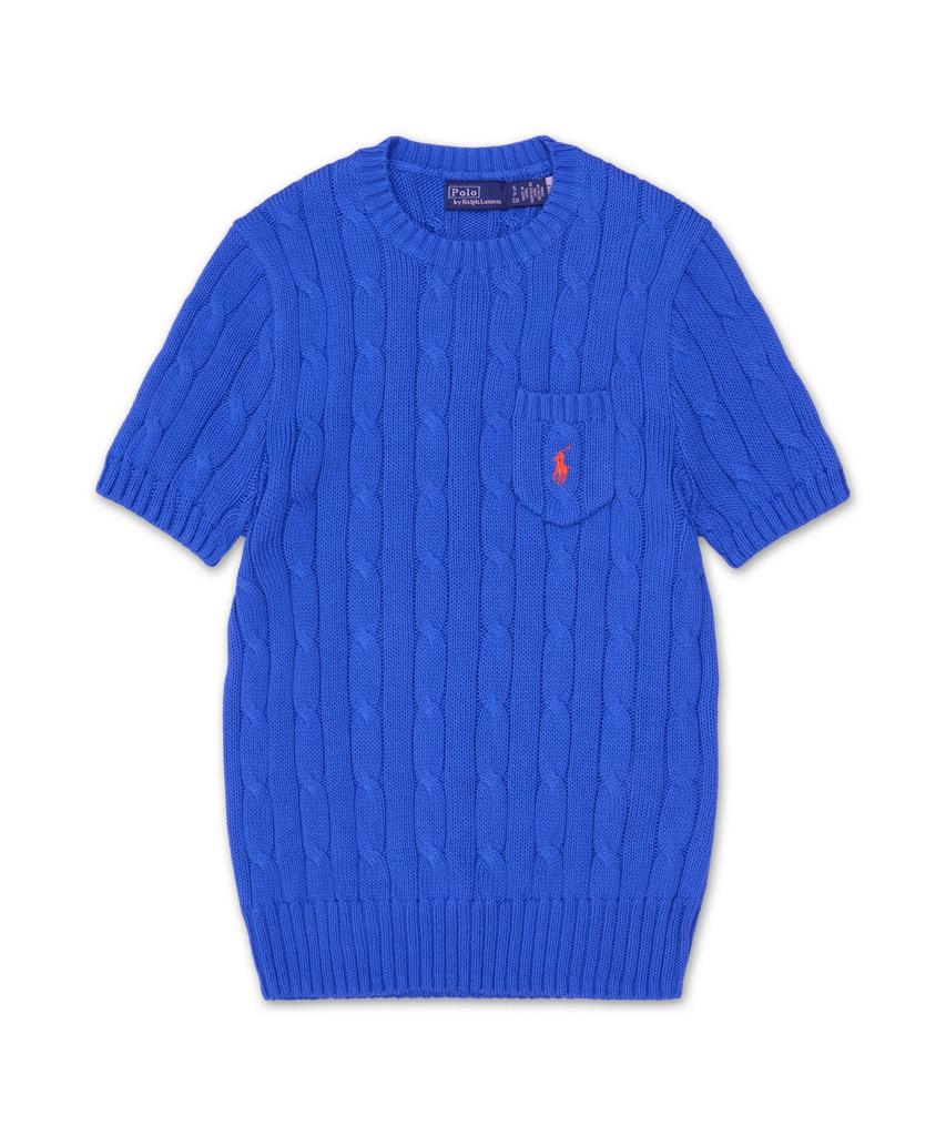 POLO RALPH LAUREN Cable Knit Cotton Short Sleeve Sweater - Blue