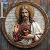 2D плоский винтажный круглый деревянный настенный декор - Святейшее Сердце Иисуса, религиозное украшение, не требует питания, идеальный праздничный подарок, декор для дома, гостиной