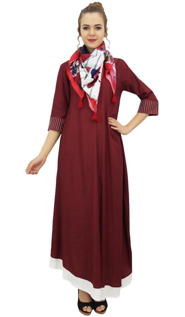 Bimba Designer Rayon Blouse Kurta Indian Women Black Kurti Dress With Scarf -