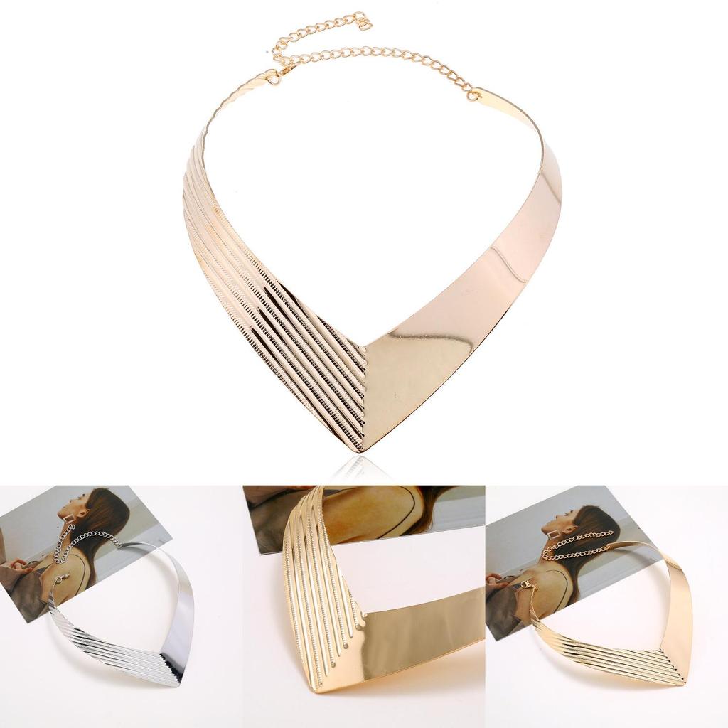 Fashion V Shaped Metal Women Collar Necklace With Geometric Design For Trendy Womens Jewelry
