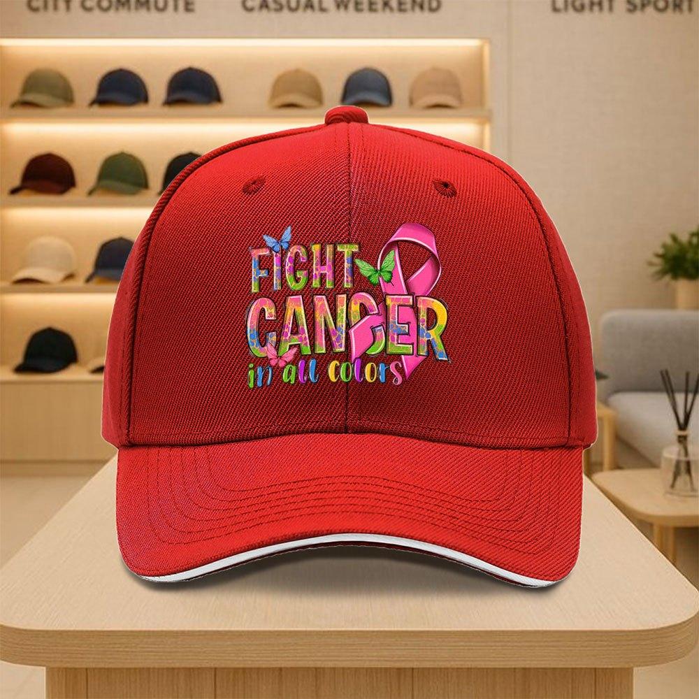 Fight Cancer In All Colors Print Baseball Cap Unisex Polyester Casual Outdoor Adjustable Headwear