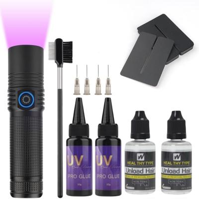 Набор для наращивания волос с УФ-излучением, 5 шт., быстросохнущие, мощные УФ-лампы, защитные экраны, 30 мл, средство для удаления клея, 30 г, УФ-клей для быстрого высыхания, невидимые наращивания волос