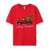 Crafty Merry Christmas Tree On Red Plaid Pickup T-Shirt Men Round-Neck Camisas Casual Tshirt Soft Cotton Fit Tee