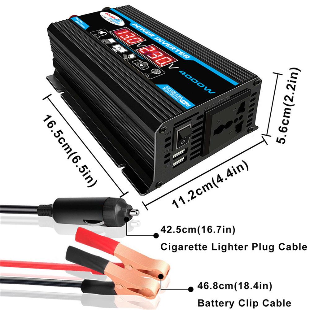 4000W Peak Solar Car Power Inverter DC 12V To AC 220V Car Adapter Car Converter Dual USB Voltage Transformer Modified Sine Wave