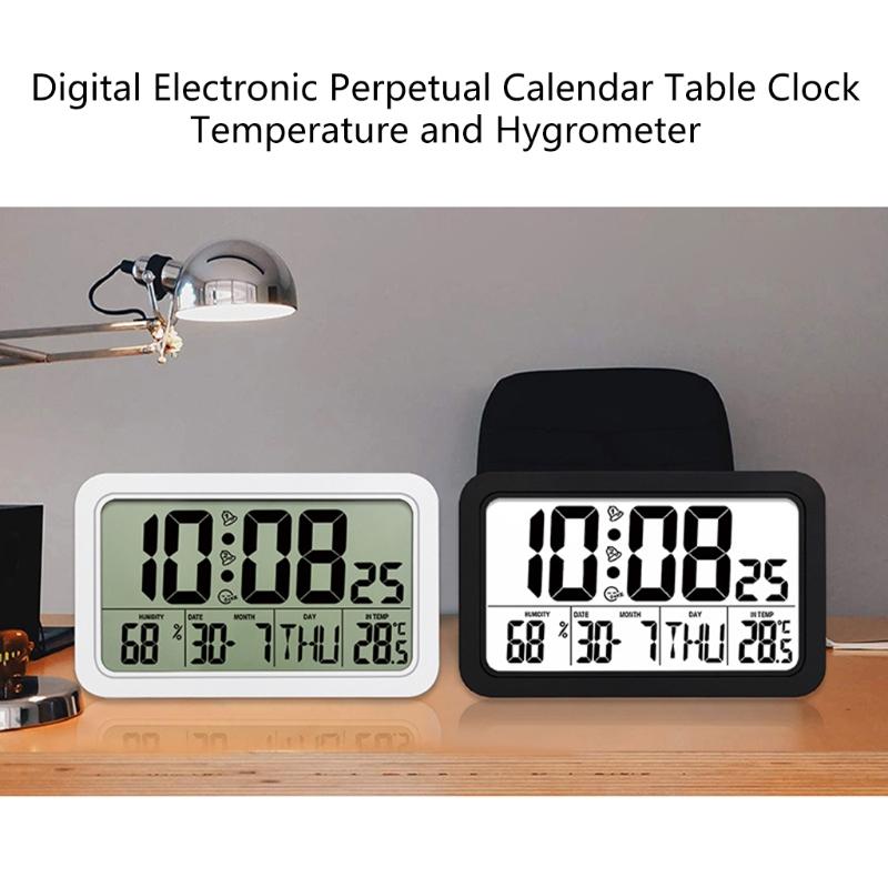 Alarm Clock Digital Wall Clocks with Date Week Indoor Temperature & Humidity Battery Operated Small Desk Clock
