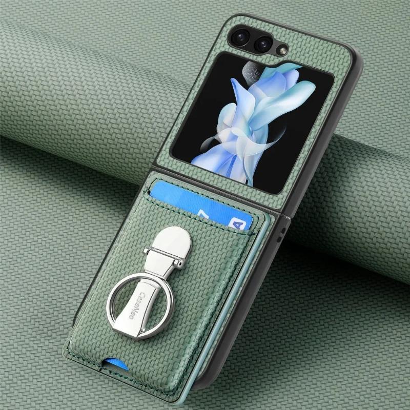 Walley Card Ring Holder кожаный чехол для телефона Samsung Z Flip 6 5 4 3 5G Многофункциональное кольцо-подставка Защитная задняя крышка Z Flip6 Flip5 Flip4 Flip3