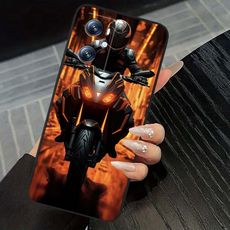 Креативная крутая наклейка для мотоциклиста Для OPPO Reno 5 6 7 A96 A40 A58 Realme GT A74 A78 Neo2 A74 A78 Find X5 X3 X7 X8 Черный чехол для телефона