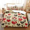 Love Heart And Newspaper Splicing Bedding Set Comforter Cover Soft Romantic Duvet Cover For Girls Women Room Valentine's Day