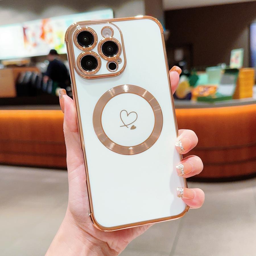 Роскошный гальванизированный чехол Magsafe love Heart для iPhone 16 Pro Max 15 14 13 12 11 Plus с магнитной беспроводной зарядкой, противоударный чехол