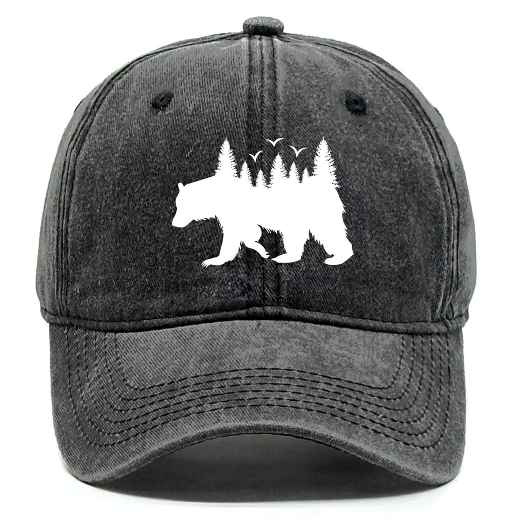 Unisex Washed Cotton Baseball Cap Sun Hat White Bear Print Trucker Cap Fit Raw Brim Snapback Baseball Caps One Size Fits All