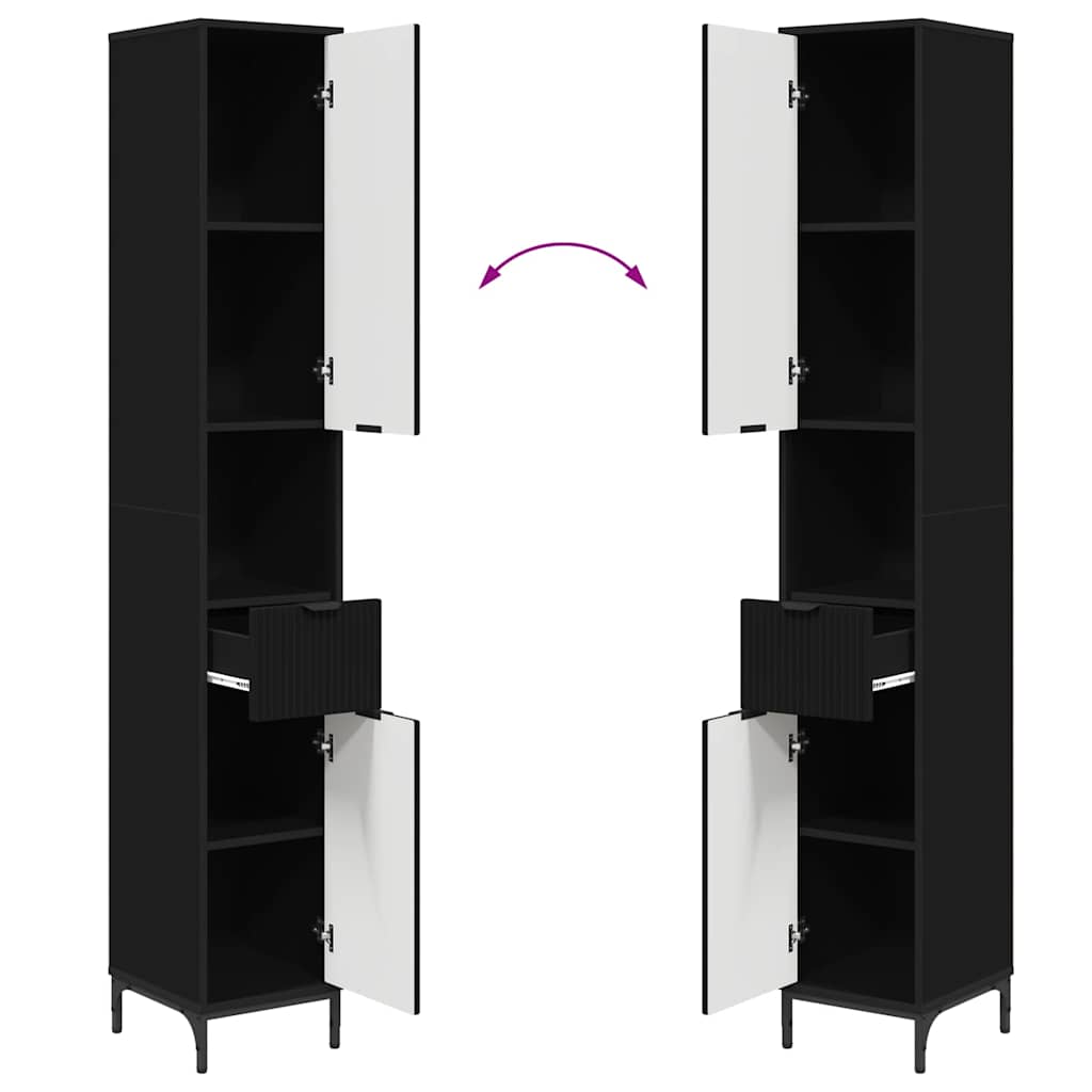 Black Bathroom Cabinet with Drawers 31.5 x 33 x 190 cm