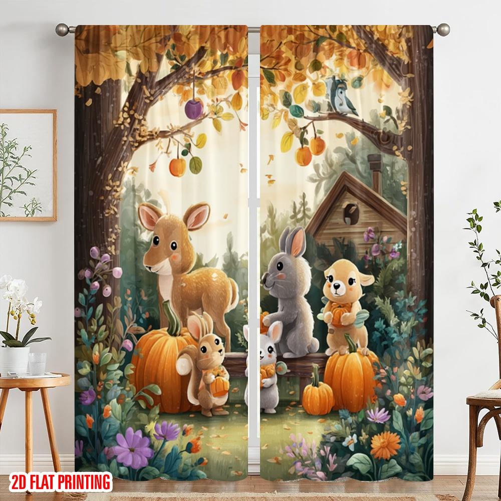 2 шт., 2D печать на ткани для штор, осенняя, животная вечеринка, универсальный, прочный полиэстер (без стержня) Подарки для спальни, гостиной