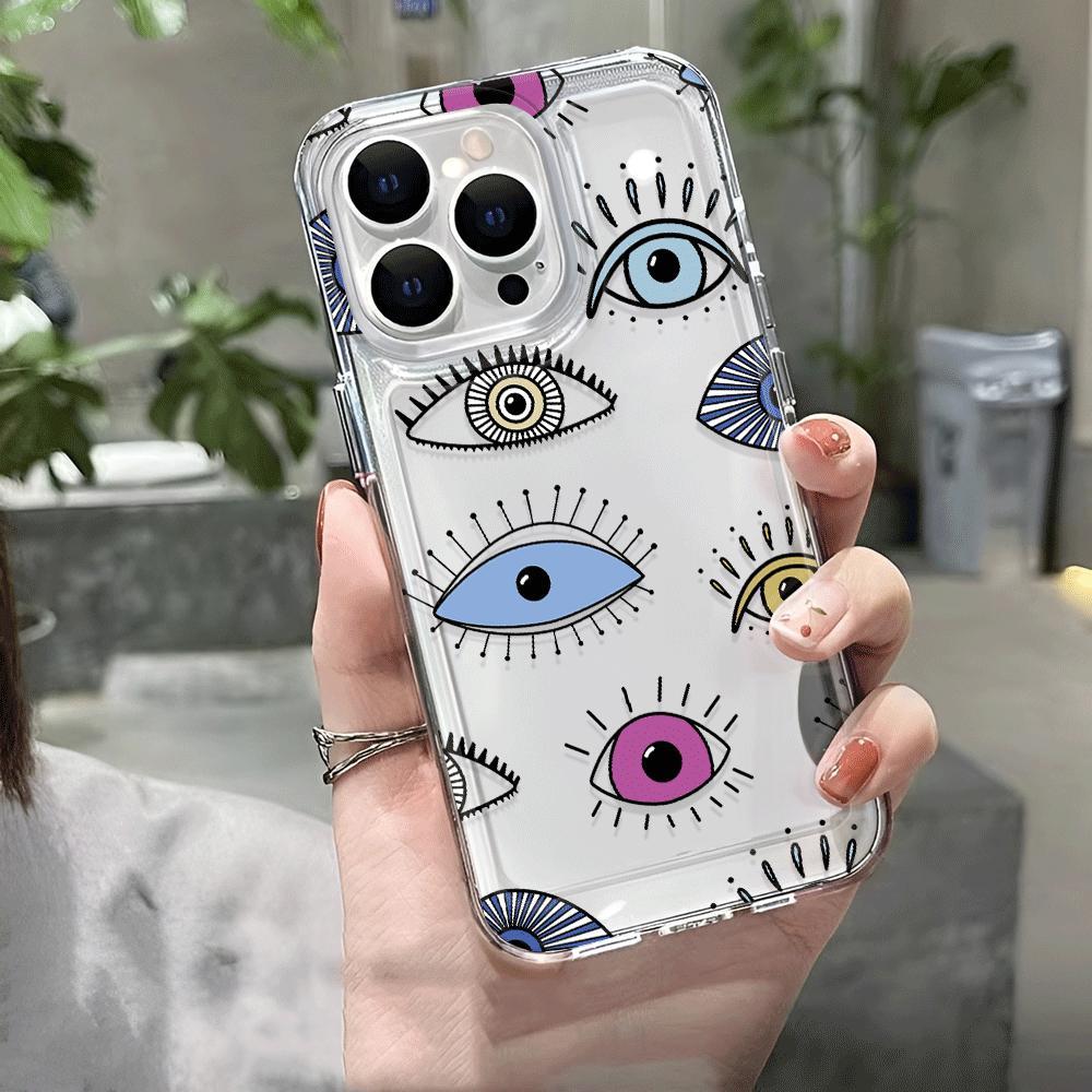 Artistic Colorful Eyes TPU Transparent Phone Case For IPhone 16 15 14 13 12 11 Pro Max 7 8 plus X XR XS Shockproof Soft Case