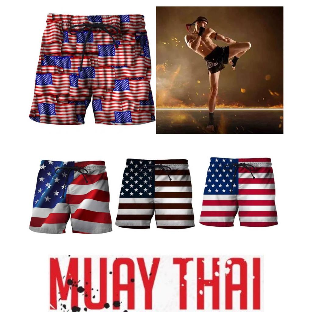 USA United States America Flag Boxing Muay Thai Kickboxing Shorts 3D Print Fighting Training Unisex Men Women Quick Dry Fitness Gym Sport Workout