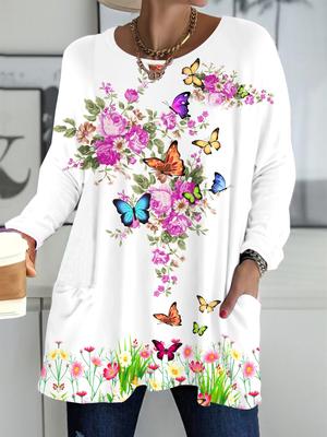 Осень-Зима 2025 Новые Женские Топы Большого Размера, Модные Футболки с 3D-принтом Бабочек, с Круглым Вырезом и Длинным Рукавом