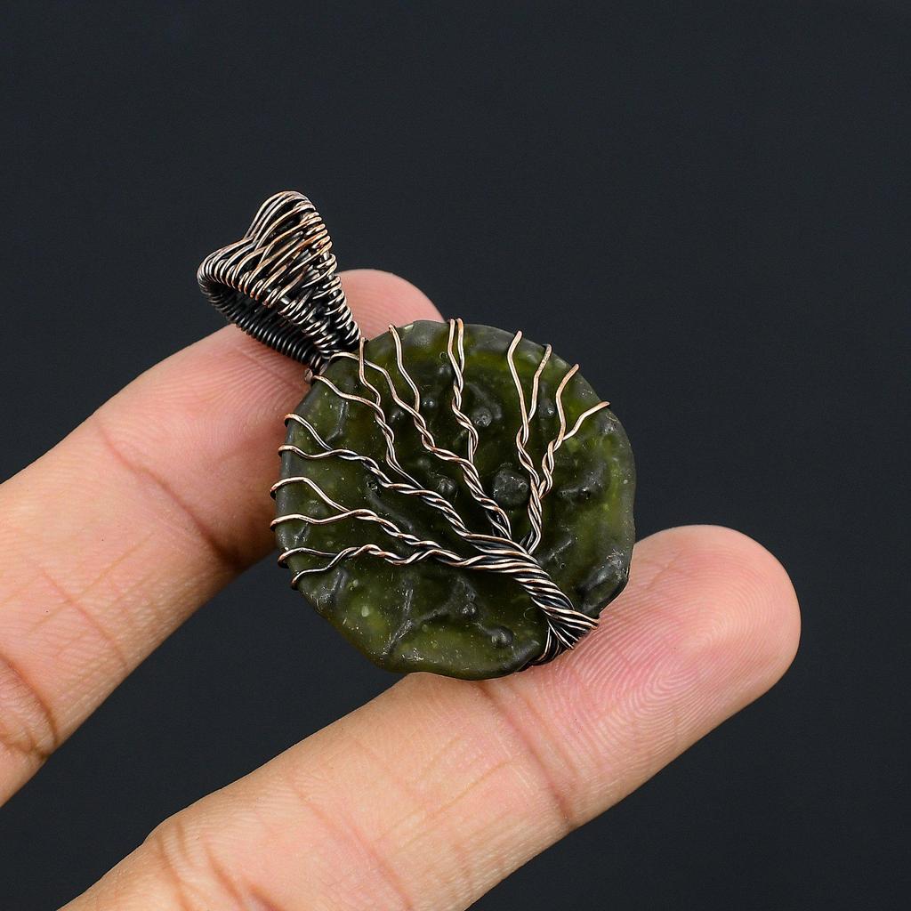 Tree Of Life Moldavite Pendant Gemstone Jewelry, 999 Copper Wire Wrapped Handmade Pendant, Latest Design Jewelry