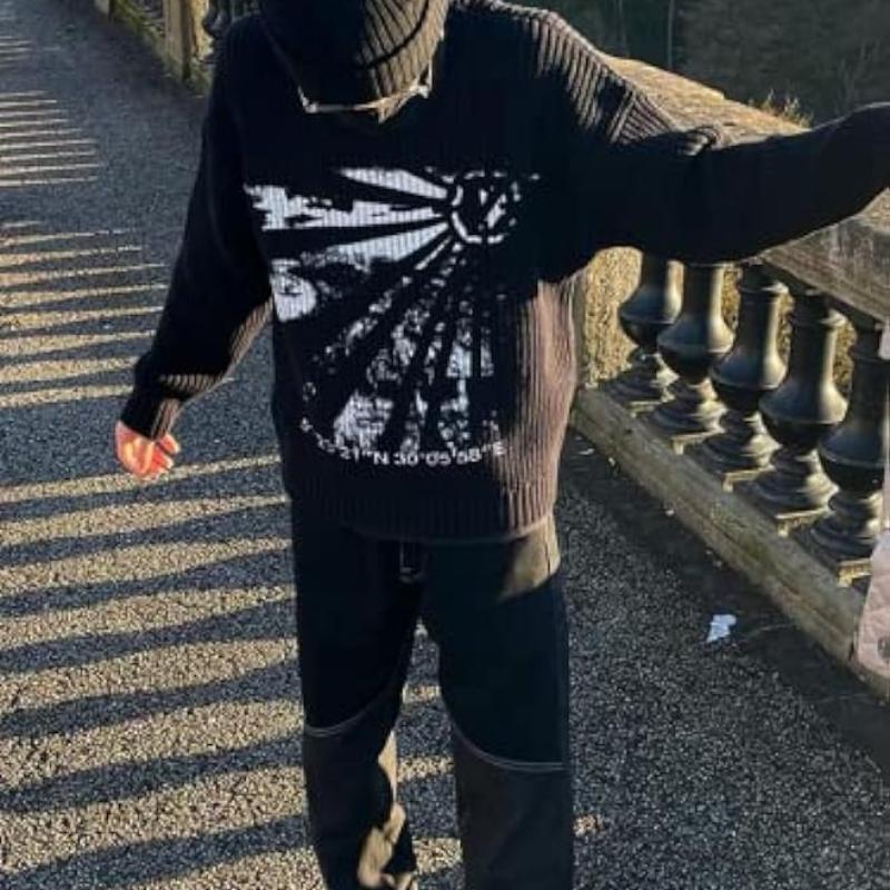 Готическая вязаная рубашка в стиле Харадзюку в стиле хип-хоп с длинными рукавами в корейском стиле, винтажный пуловер, зимний пуловер Y2k