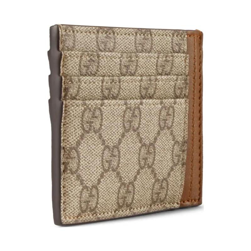 Gucci GG Emblem monogram pattern with multiple card slots, coated fabric card holder, same style for men and women, beige and dark brown