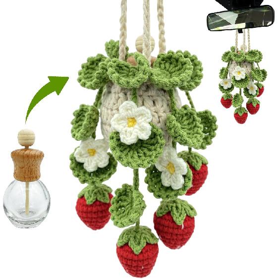 Crochet Car Air Freshener,15ml Diffuser Bottle with Strawberry Plant
