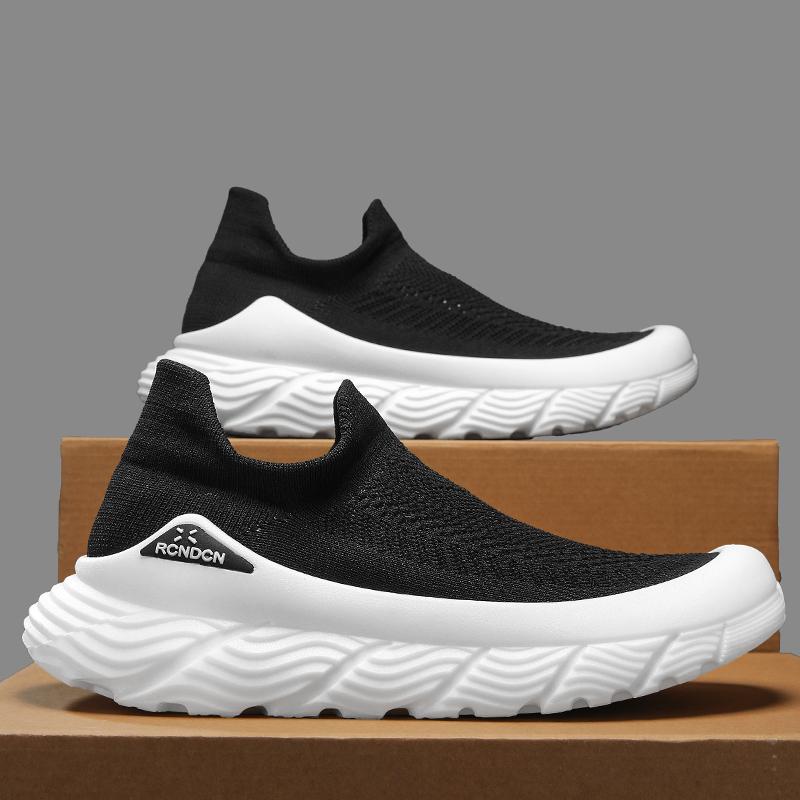 Men's Shoes Summer New Fly Woven Mesh Breathable Comfortable Platform Men's Sneaker Casual Soft Sole Fashion Black Slip-On Shoes