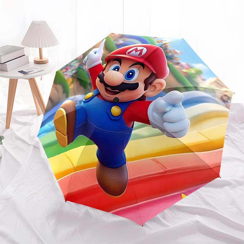 1pc Mario Adventure Automatic Open/Close Folding Umbrella, Windproof 8 Rib Construction, Lightweight Travel Umbrella,0903224