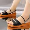 Woman Shoes Open Toe Platform Beach Sandals for Women Pearl Luxury Summer Wholesale 2025 Trending New Breathable Casual