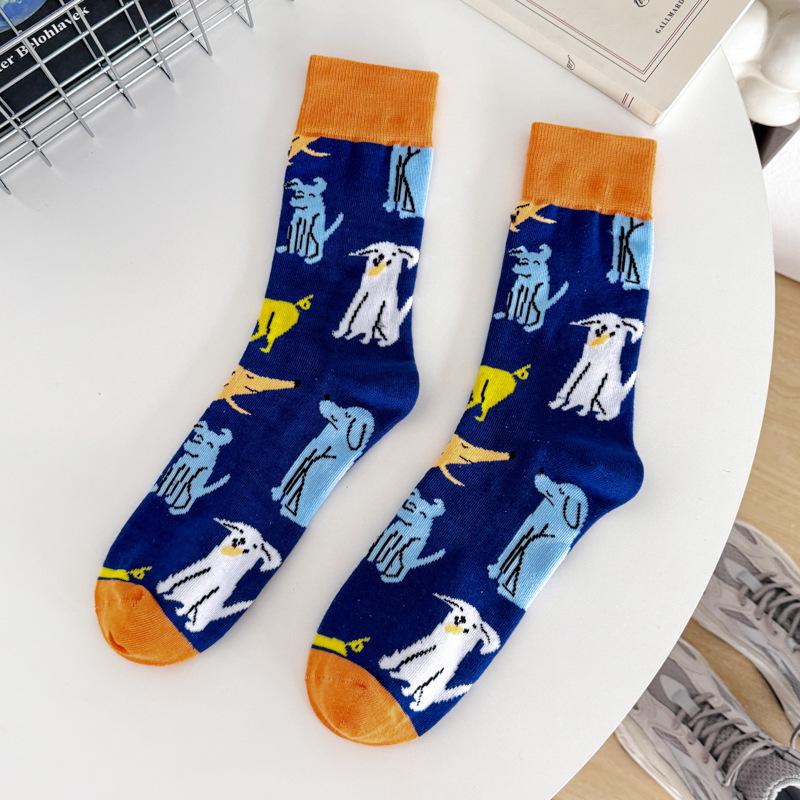 Носки Zhuji, спортивные носки с принтом животных 36-47, мужские чулки Wind Trend, средние и высокие чулки