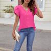 Women's Loose Casual Solid Color V-Neck Short Sleeved Loose Chiffon Shirt Pearl Top