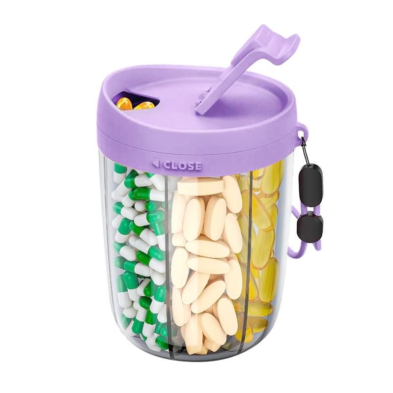 Pill Dispenser with 6 Slots, Anti-Mix and Wide Opening for Easy Use | Portable Pill Box with Carry Handle for Large Vitamins