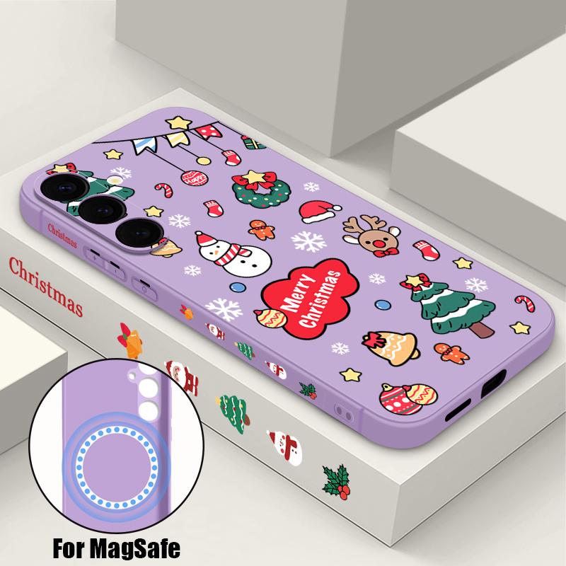 Christmas Snowman Magnetic Case For Samsung Galaxy S21 S24 FE S24 S23 S22 Ultra Plus For Magsafe Wireless Charge Lanyard Cover