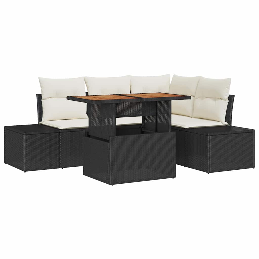 Garden Sofa Set with Storage 5 pcs Black Poly Rattan