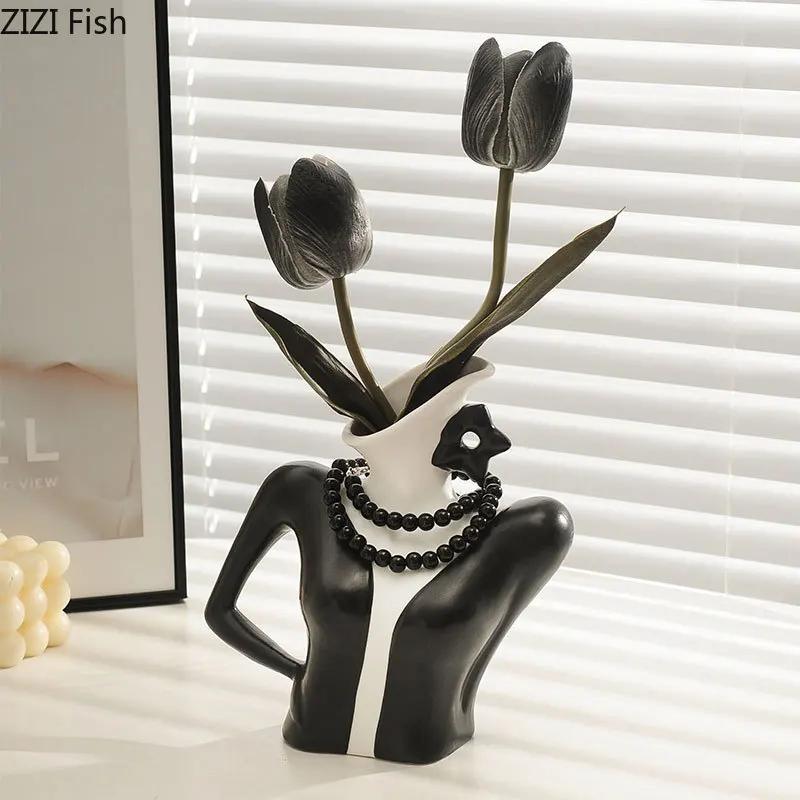Elegant Dames Ceramic Vase Creative Figures Flower Pots Desk Decoration Flowers Arrangement Floral Vases Room Aesthetic Decor