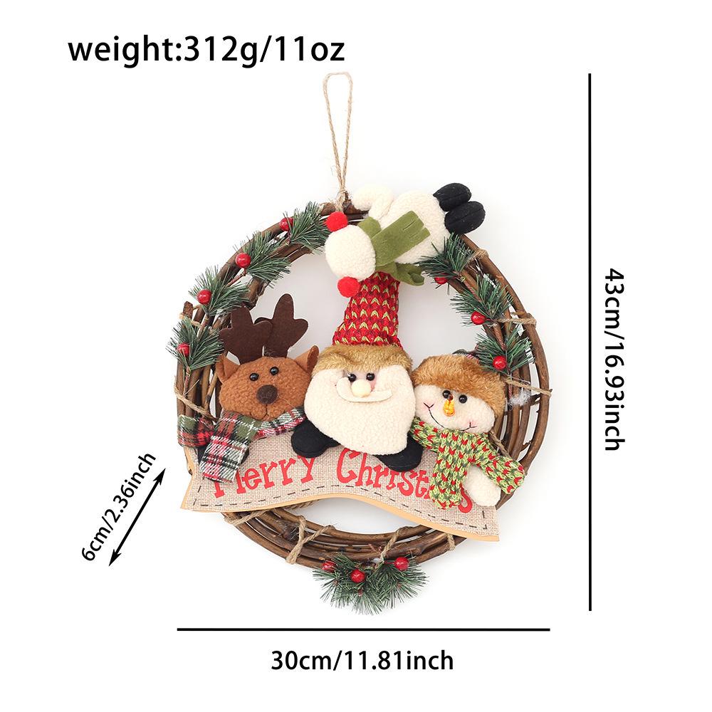 Christmas Wreath: Santa Snowman Rattan Ring Door Hanging