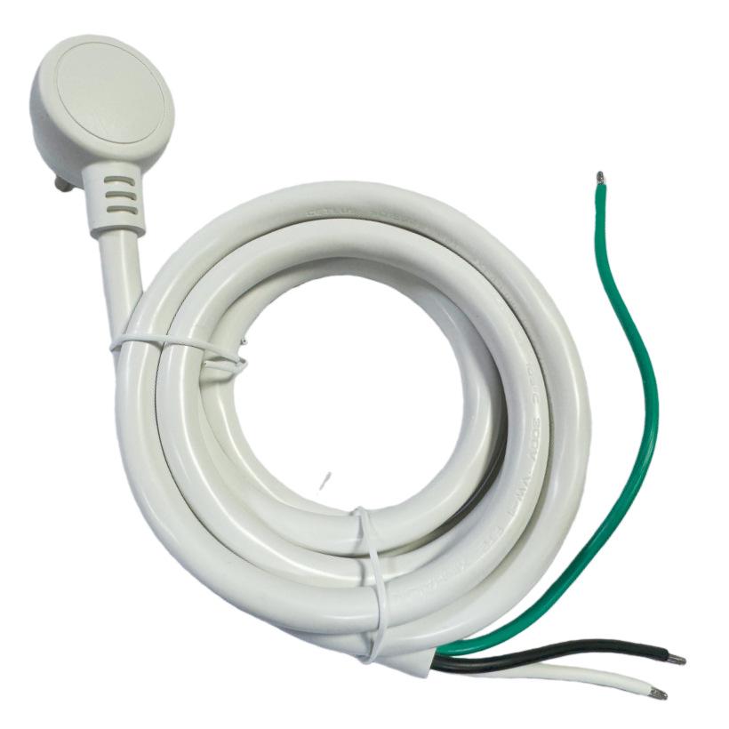 45° 3-Pin White Power Cord with Stripped & Tinned Ends, 1.83m Length