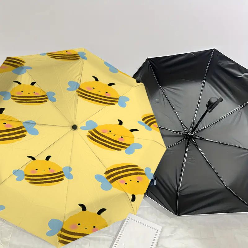 Cute Bee Print Automatic Opening/Closing Umbrella with Foldable Design, Iron Frame, Outdoor Use, Festival Gift, Suitable for Fans, Travel, D