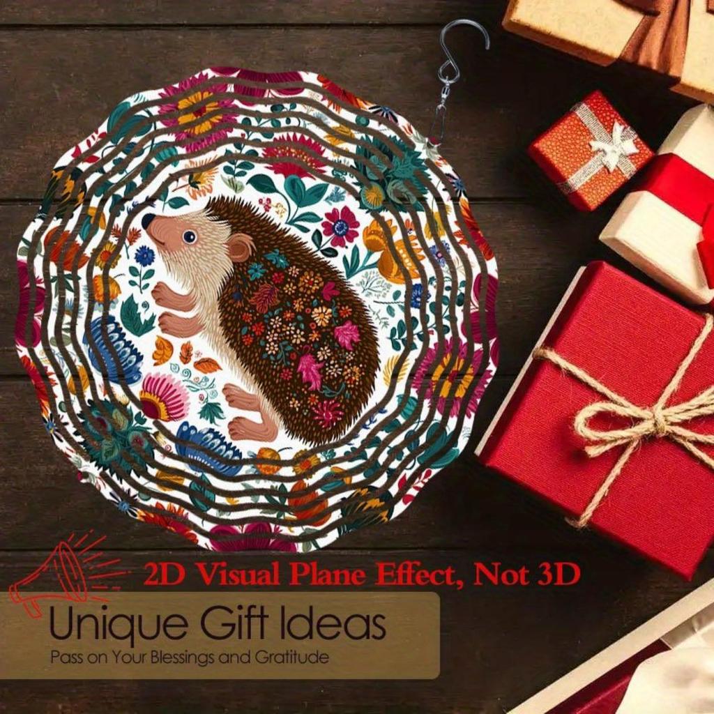 10 Inch Floral Hedgehog Square Wind Chime Rotary Spinner for Indoor Outdoor Garden Decor Hanging Art Wind Sculpture Gift Souvenir