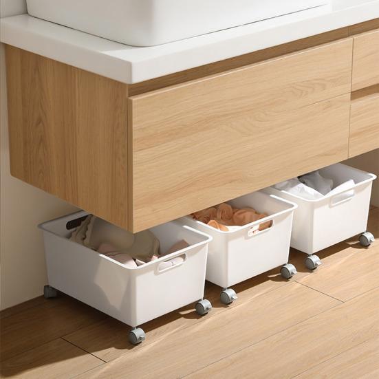 Large Capacity Storage Box with Roller Laundry Basket Wheeled Storage Bin for Clothes Fitness Equipment Snack Toy Office Organizer Box