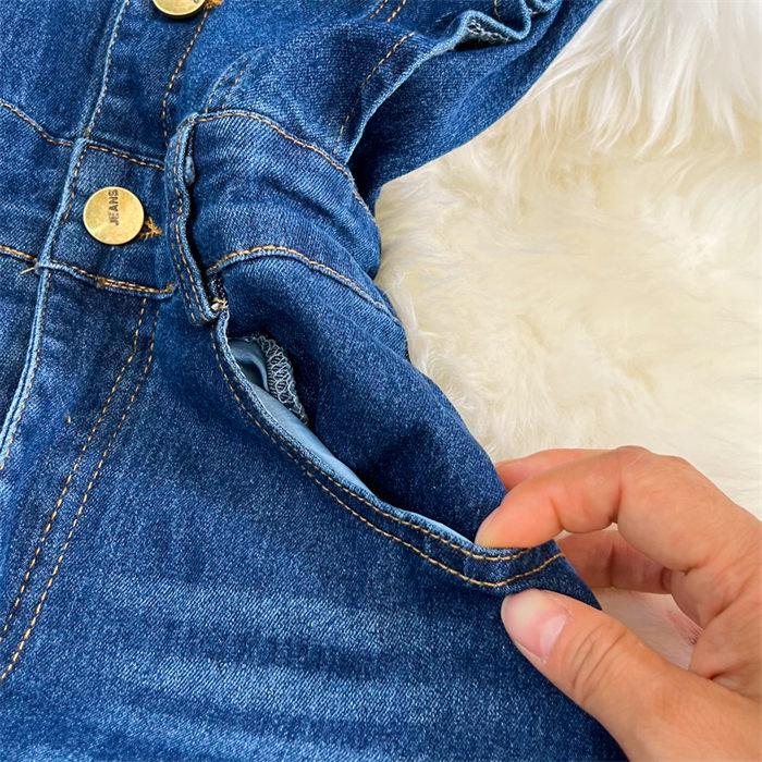 Французское длинное платье с летящими рукавами и круглым вырезом, тонкое джинсовое платье трапециевидной формы, женское винтажное однобортное джинсовое платье Z1780