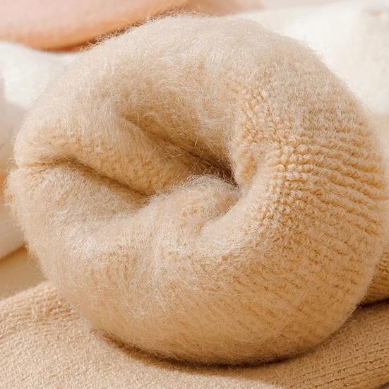 1 пара женских зимних носков однотонные с рубчатыми манжетами, утолщенная плюшевая подкладка, носки для сна, осень-зима, для повседневной носки