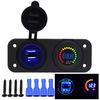 12V LED Duel Car 2 USB Port Charger with DC Voltmeter Digital Auto/Motorbike/Boat Cigarette Lighter Socket Splitter