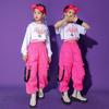 Children's Jazz Dance Costume Set: Crop Top, Long or Short Sleeve, Rose Red Cargo Pants