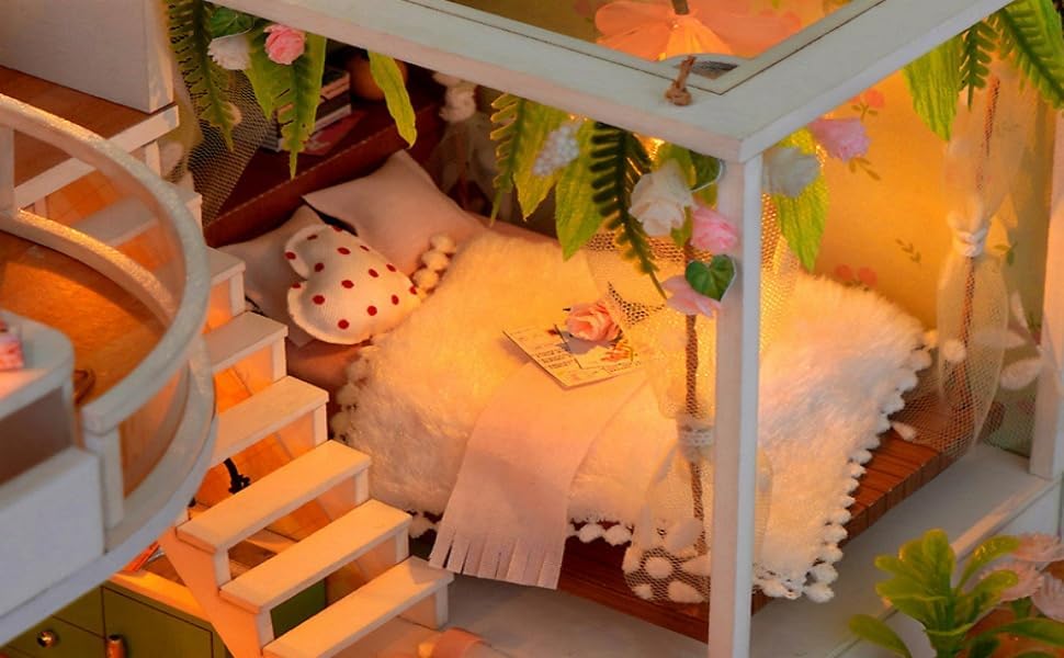 Sofiey Кукольный домик Набор для DIY, Миниатюрная мебель Набор для рукоделия с инструкциями (Секретный код Хана-но Ма + Пылезащитный чехол + Музыкальная шкатулка)