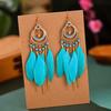 1 пара женских висячих серег в богемном стиле, этнические, с синтетическими перьями, изысканные женские висячие серьги, банкетная бижутерия