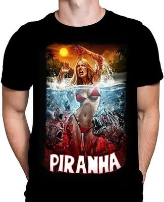 Piranha Mens T Shirt Gothic Horror Print Black Cotton Movie Poster Tee Gift