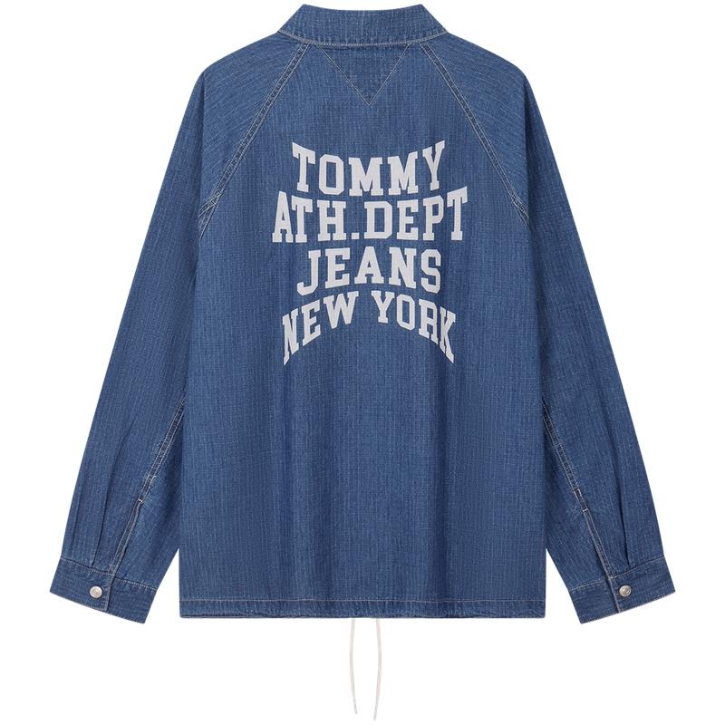 Tommy Hilfiger Мужская джинсовая куртка свободного кроя с принтом в американском винтажном стиле и кулиской по низу jackets DM0DM22136