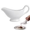 White Ceramic Gravy Boat Sauce Server with Large Pour Spout Non-Slip